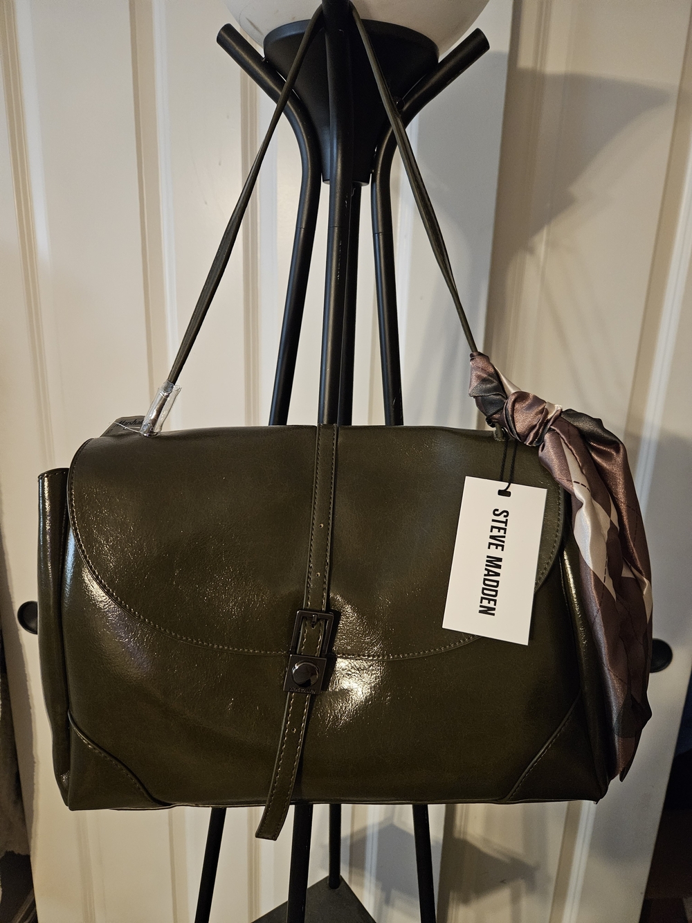 Steve Madden Olive Green Shoulder Bag with Scarf Accent